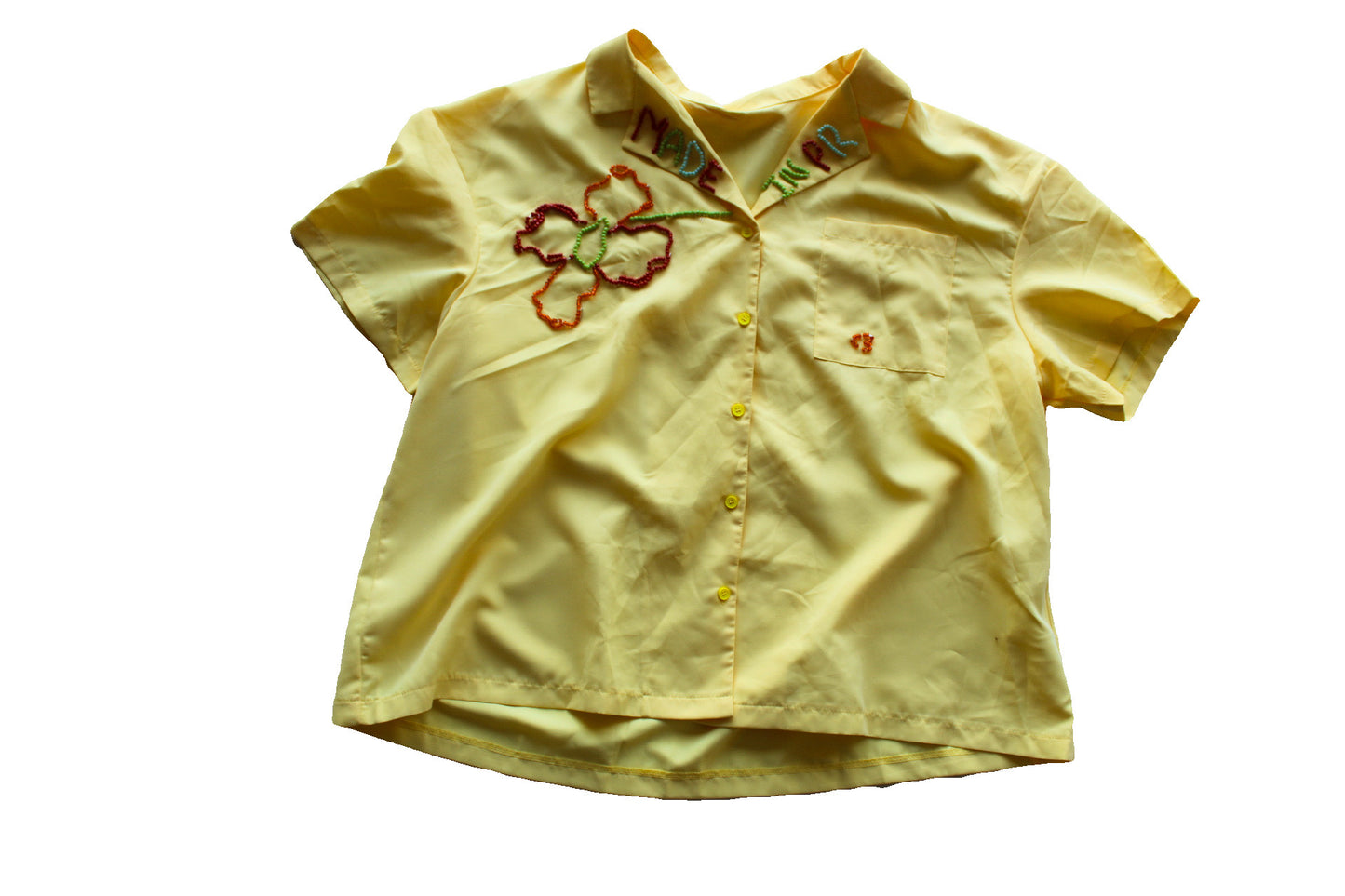 Yellow Button-Up with Beaded Accent